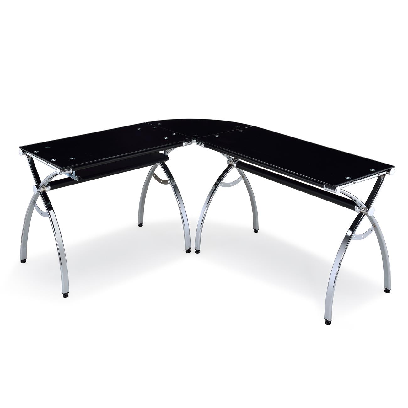 RTA Products Techni Mobili Corner LShaped Black Glass Computer Desk