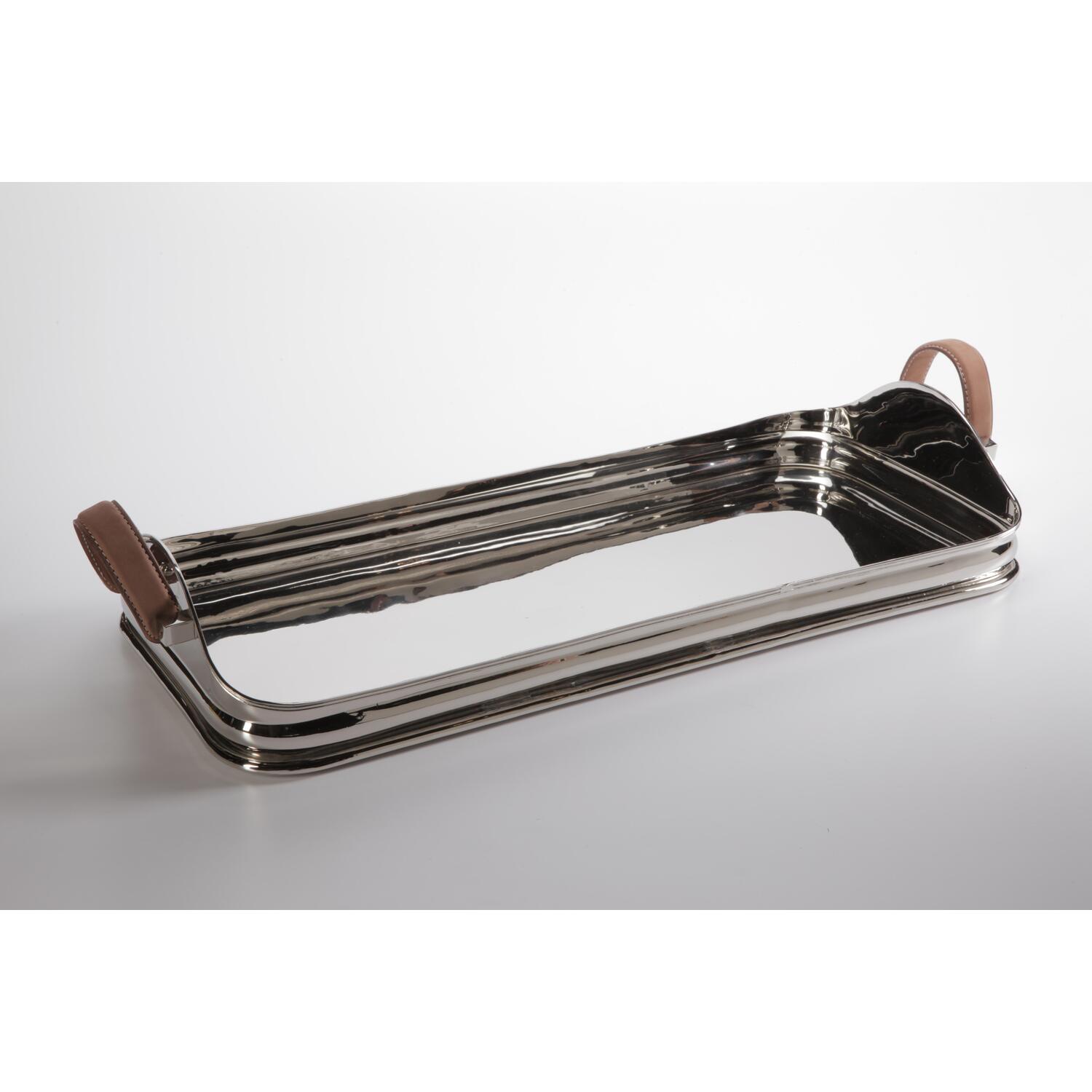 Zodax Polished Nickel Serving Tray with Leather Handles by OJ Commerce
