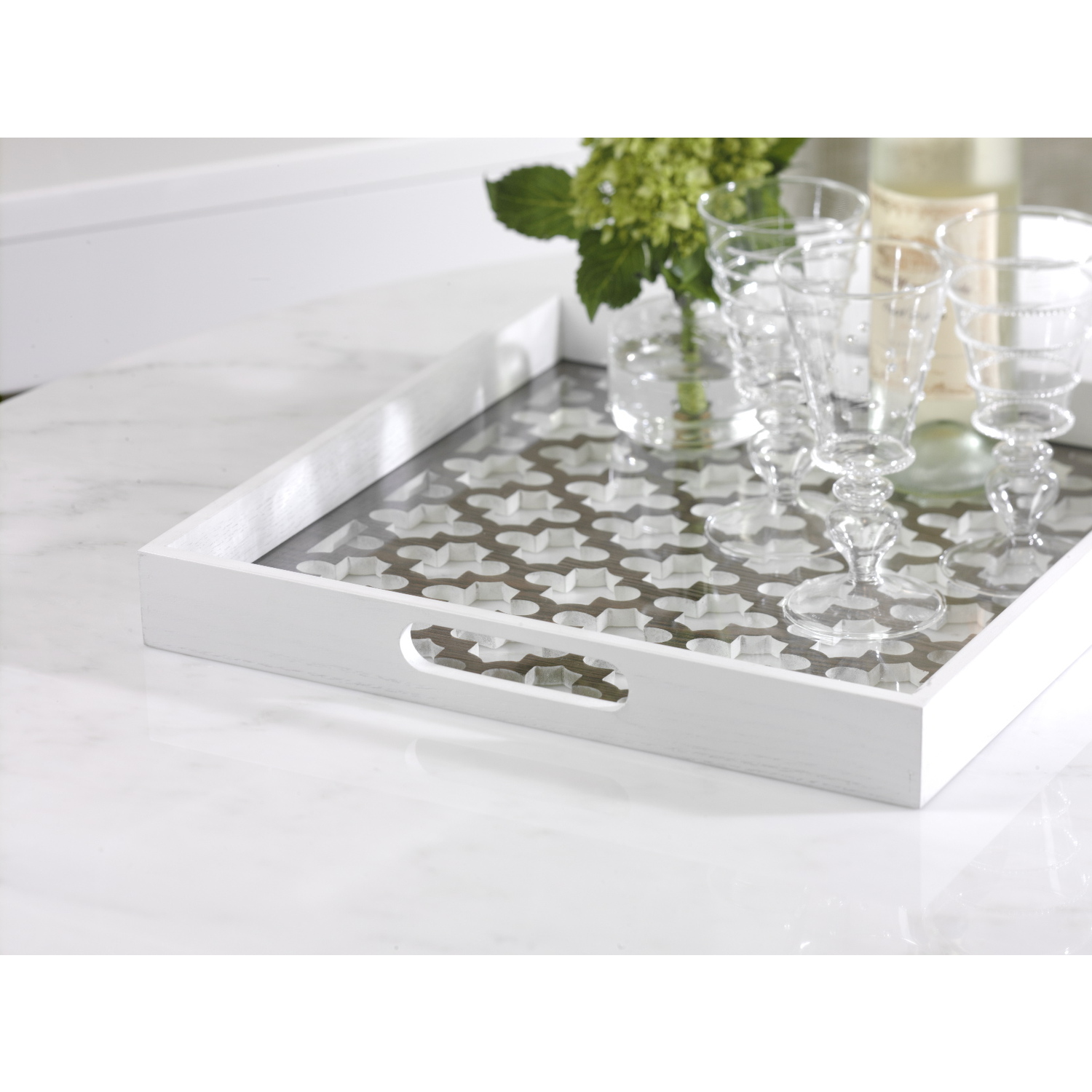 Zodax Trellis Wooden Serving Tray with Glass Insert by OJ Commerce TH