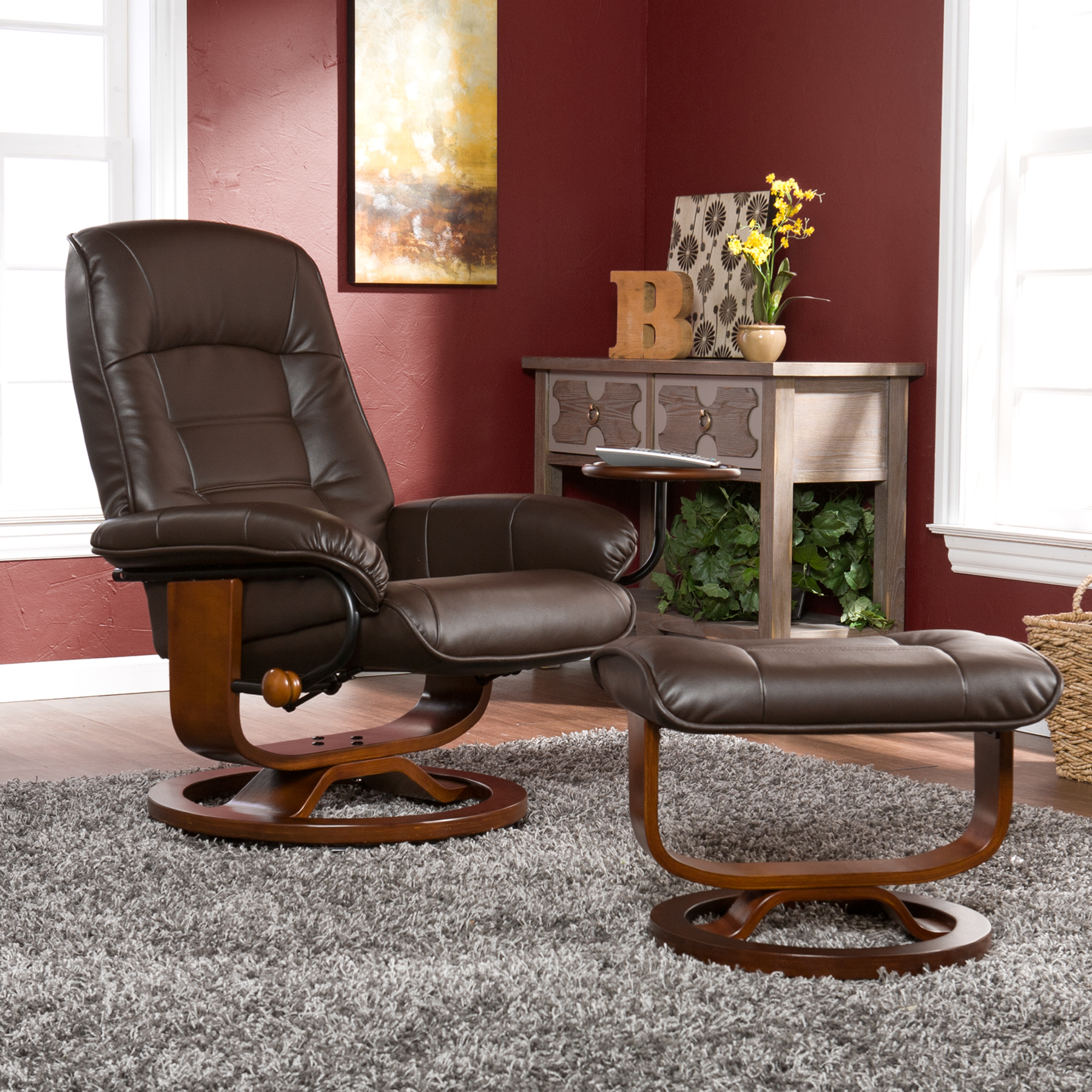 Southern Enterprises Leather Recliner and Ottoman by OJ Commerce 499.99