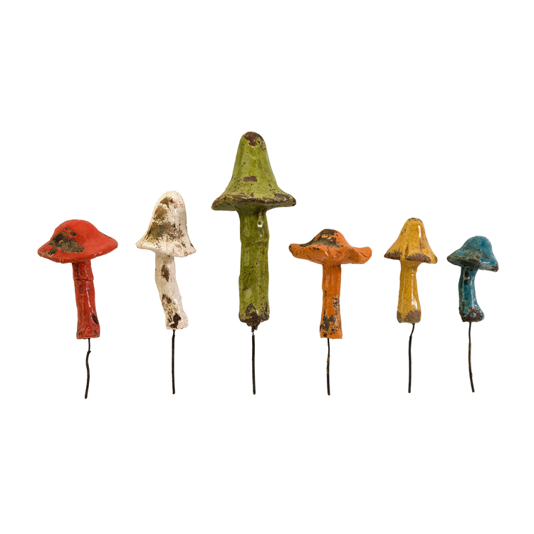 Set of 6 Mercade Small Mushroom Garden Stakes