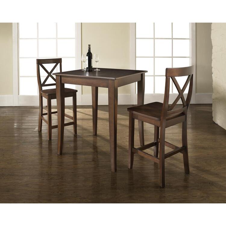 3 Piece Pub Dining Set with Cabriole Leg and X-Back Stools