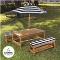 Outdoor Table & Bench Set w Cushions/Umbrella