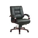 Mid Back Leather Executive Chair with Mahogany Finish