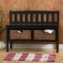 Black Bench w/ Brown Rattan Baskets