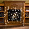 Bird and Branch Antique White Fireplace Screen