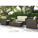 Palm Harbor 4 Piece Outdoor Wicker Seating Set - Loveseat, Two Chairs & Glass Top Table