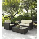 Palm Harbor 3 Piece Outdoor Wicker Seating Set - Loveseat, Chair & Glass Top Table