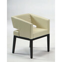Leather Cream Arm Chair  with Espresso Wood