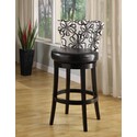 Savvy Black & White Floral Fabric Swivel Barstool W/ Ebony Wood Frame