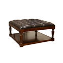 Bethany Brown Leather and Wood Ottoman/Table
