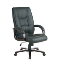 Leather High Back Chair with Mahogany Finish
