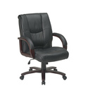 Leather Mid Back Chair with Mahogany Finish