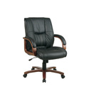 Leather Mid Back Chair with Cherry Finish