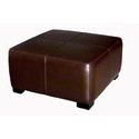 Dark Brown Full Leather Square Ottoman Footstool