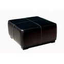 Black Full Leather Square Ottoman Footstool 