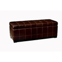 Dark Brown Full Leather Storage Bench Ottoman w/ Dimples