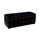 Black Full Leather Storage Bench Ottoman w/ Dimples