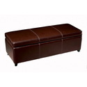 Dark Brown Full Leather Storage Bench Ottoman with Stitching