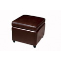 Dark Brown Full Leather Storage Bench Ottoman w/ Stitching