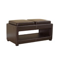 Full Leather Brown Tray Ottoman