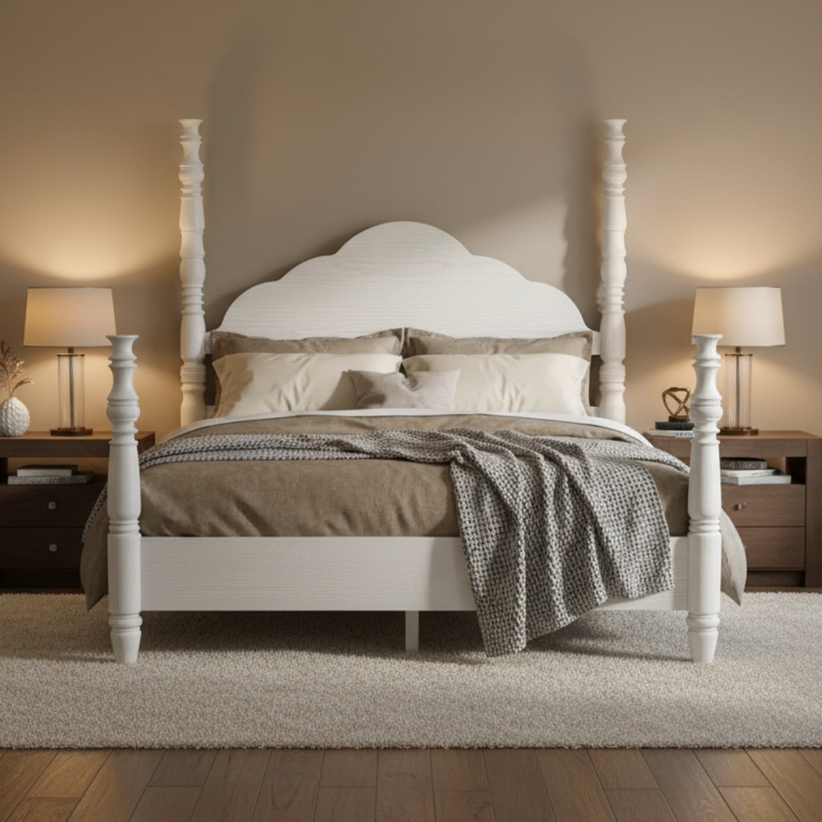 Mixed-Material Four Poster Bed Design