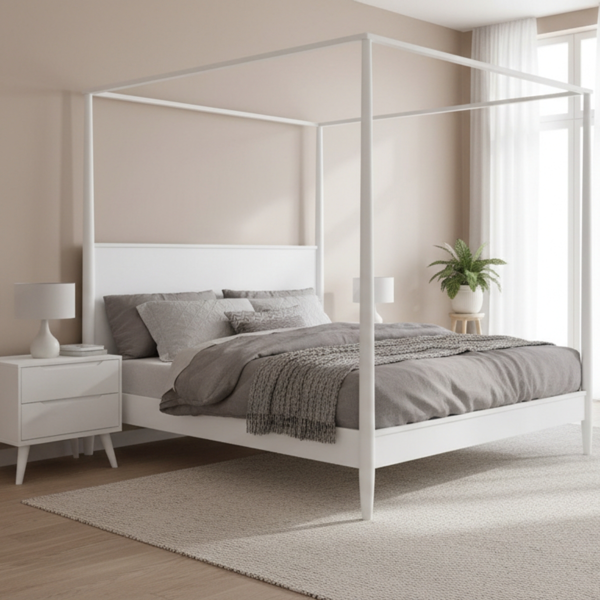 Low Profile Four Poster Bed in Modern Bedroom