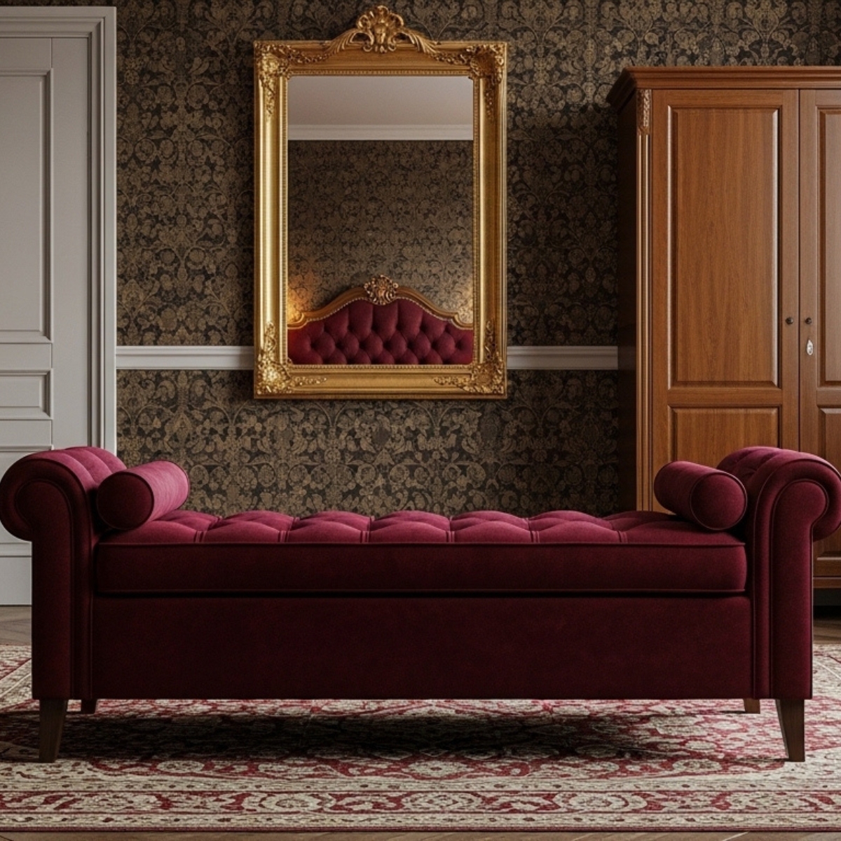 Comfortable and cozy bedroom bench for relaxation and storage