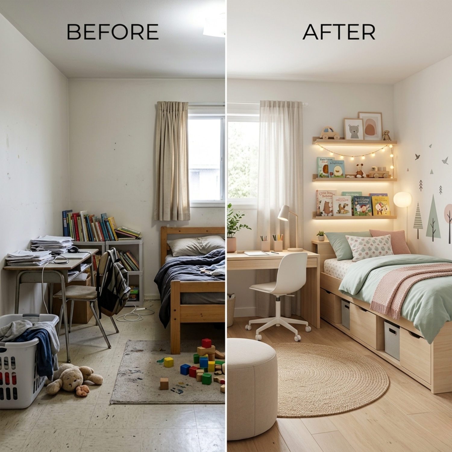 Before and after kids room makeover