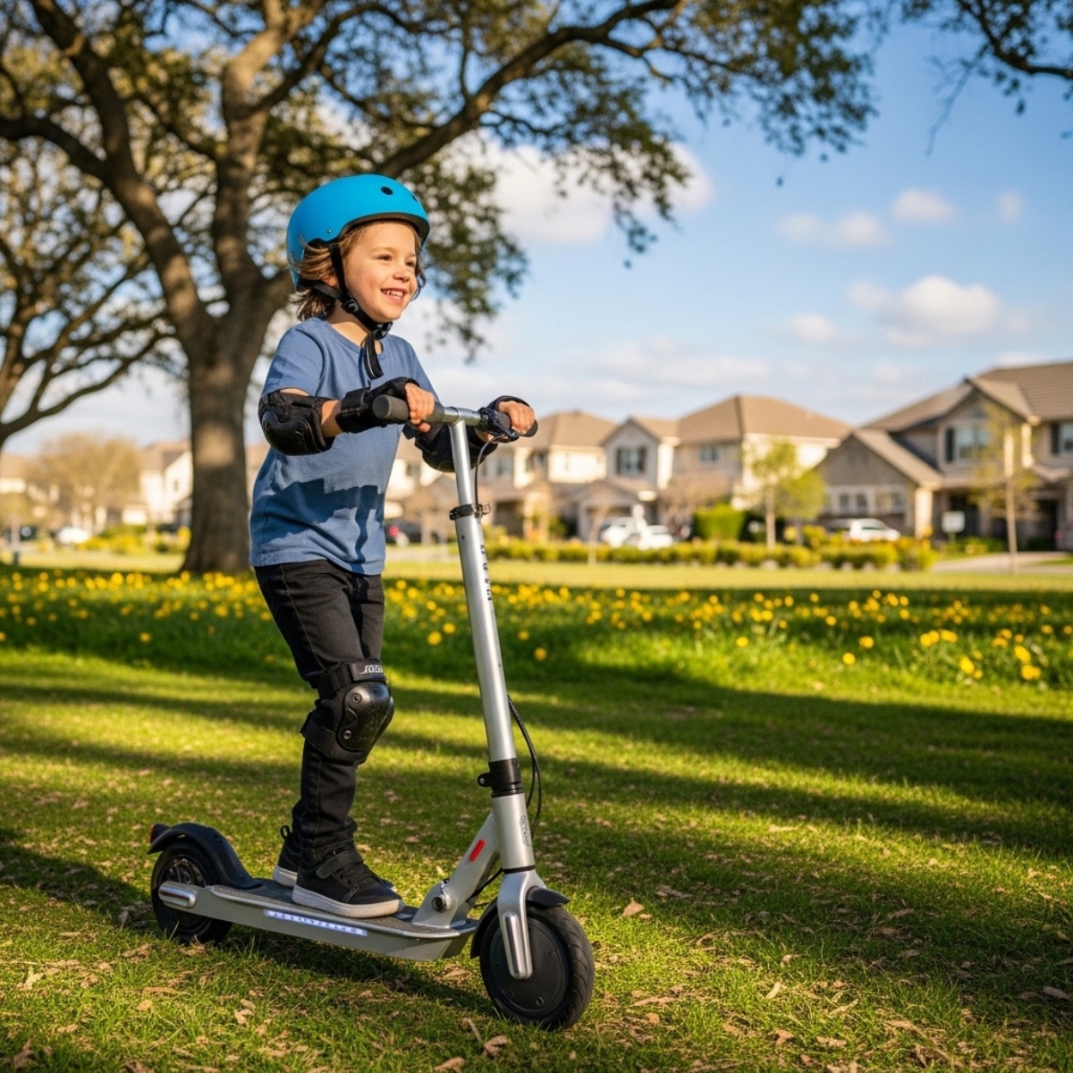 kids riding electric scooter safely