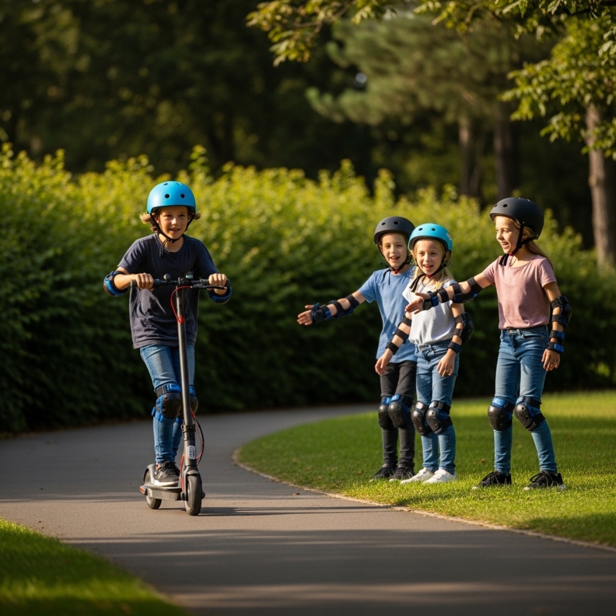 kids having fun with scooter