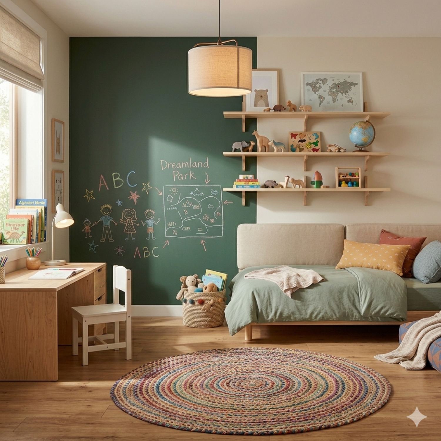Kids cozy bedroom with functional furniture