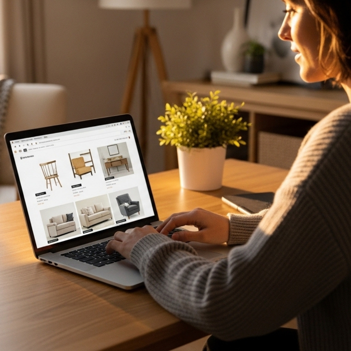Person shopping for furniture online on a tablet at home