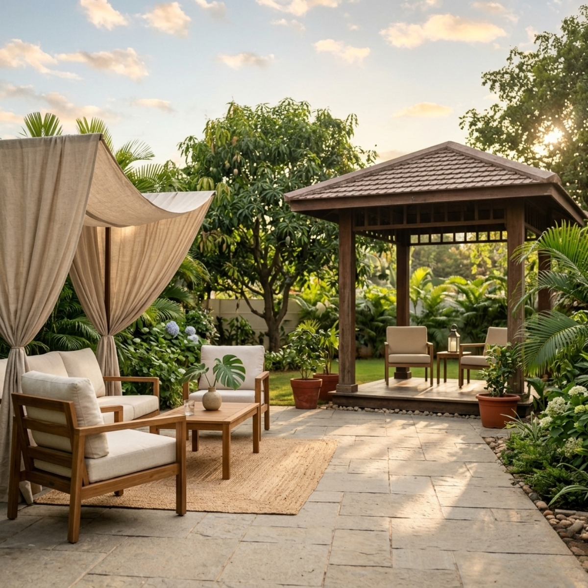 Spacious outdoor canopy providing shade and shelter for backyard gatherings