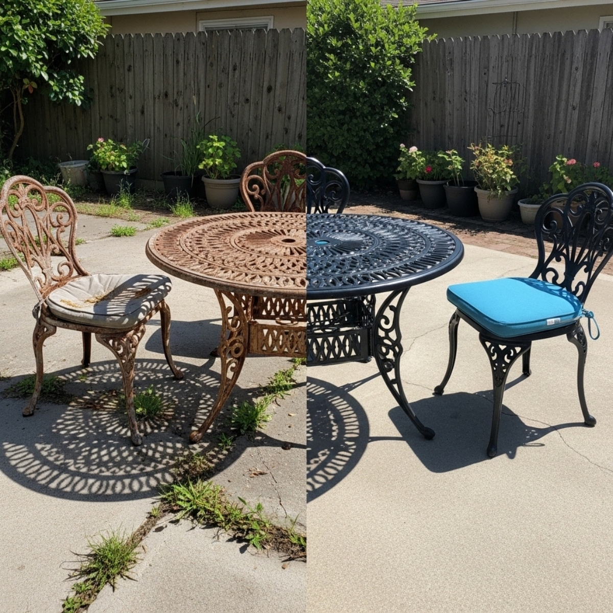 Patio furniture before and after restoration