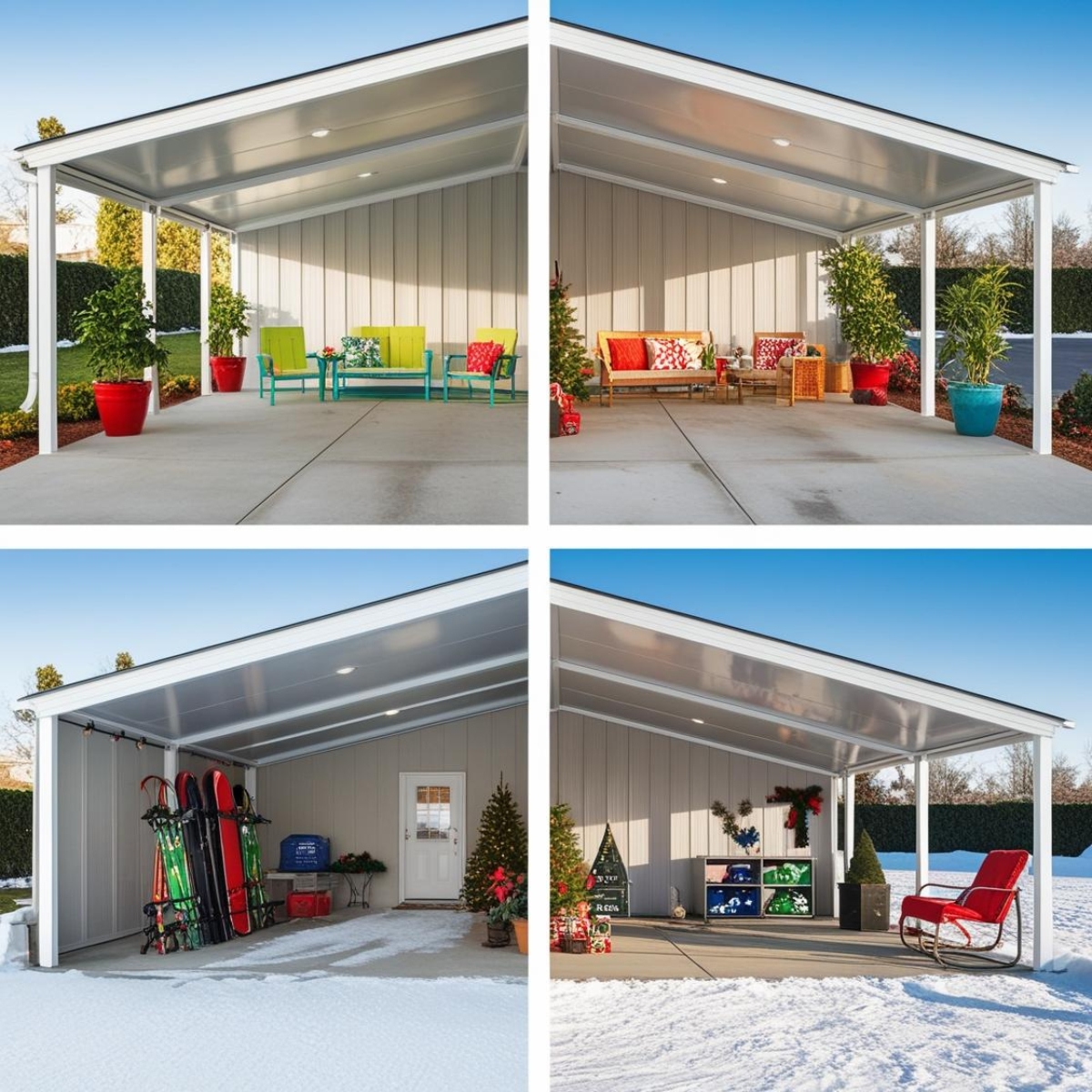 Carport transformed for seasonal use and decorations