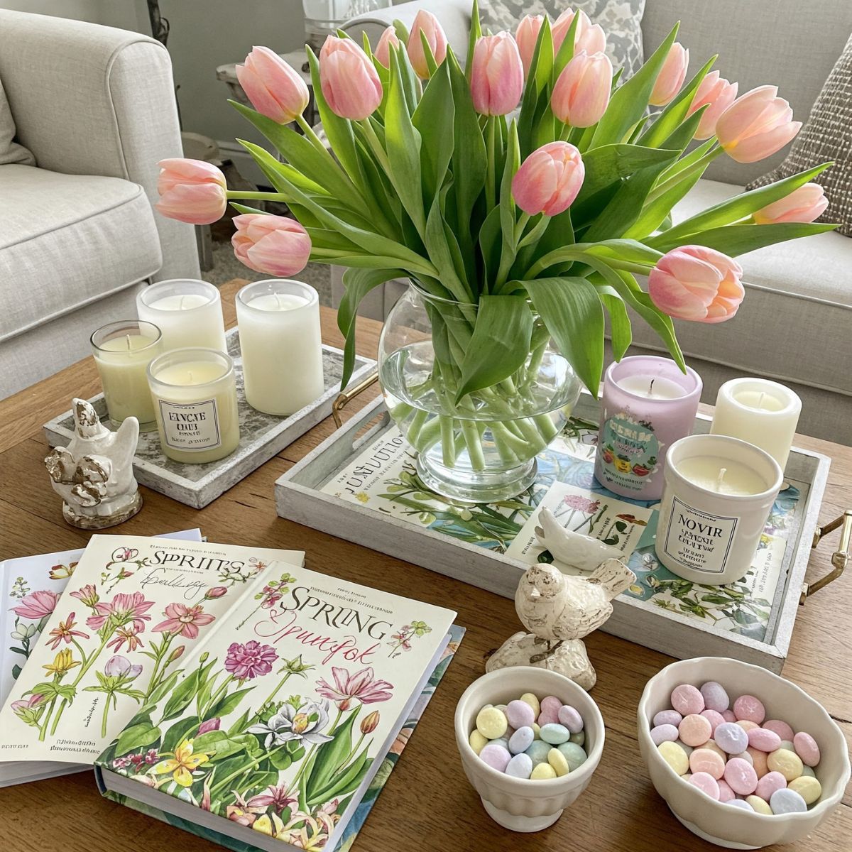 spring coffee table decor