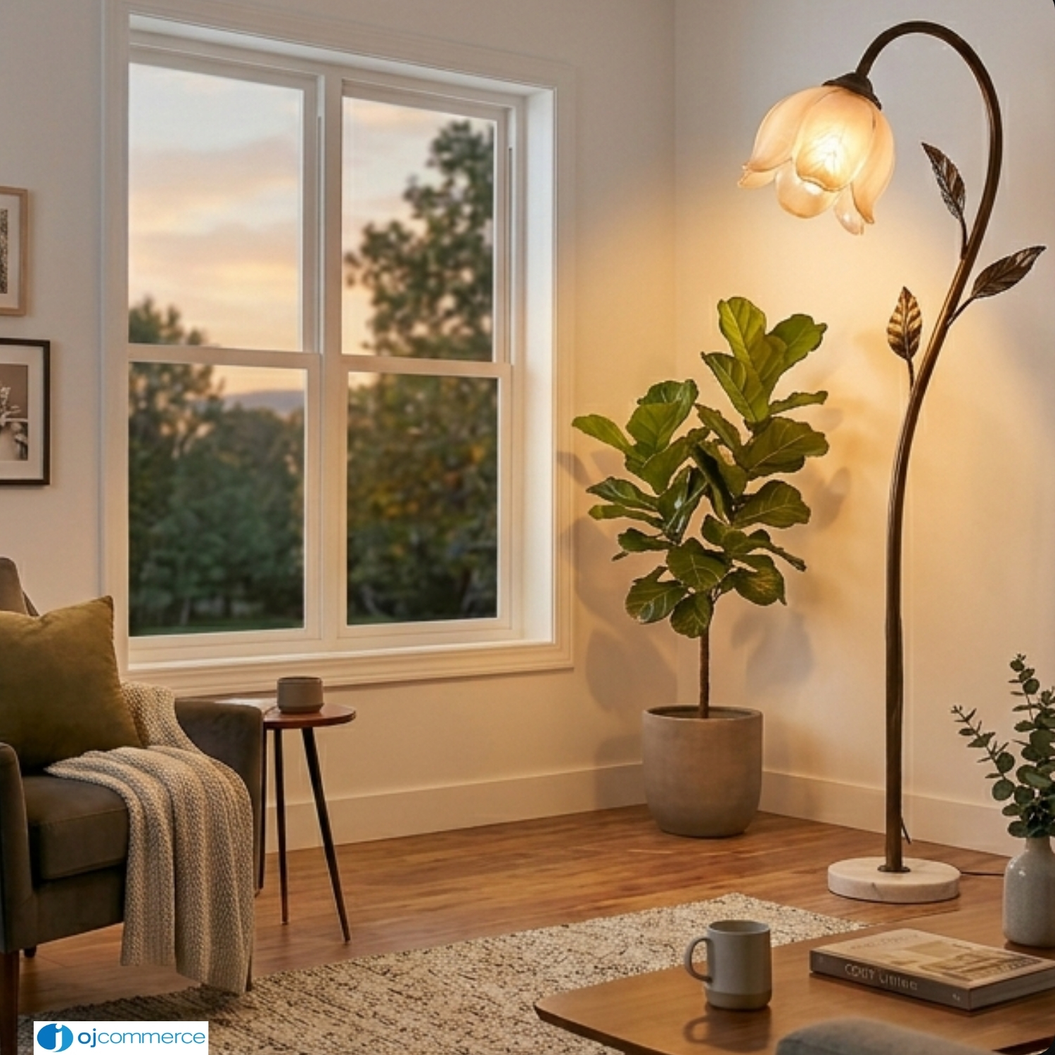 Modern floor lamp in bright living room