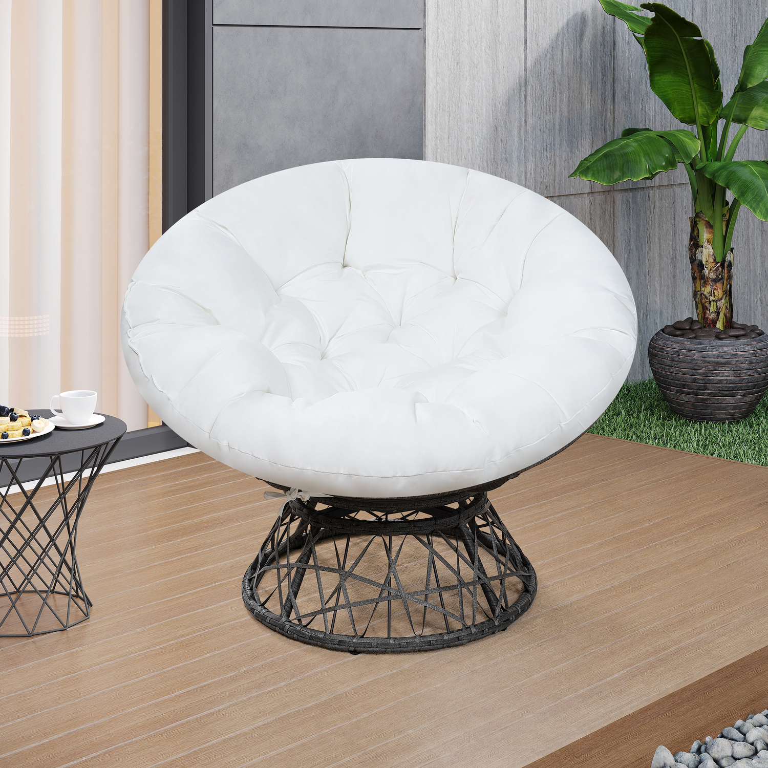 Naomi Home Barcelona Cozy Swivel Papasan Chair Dark Gray,White