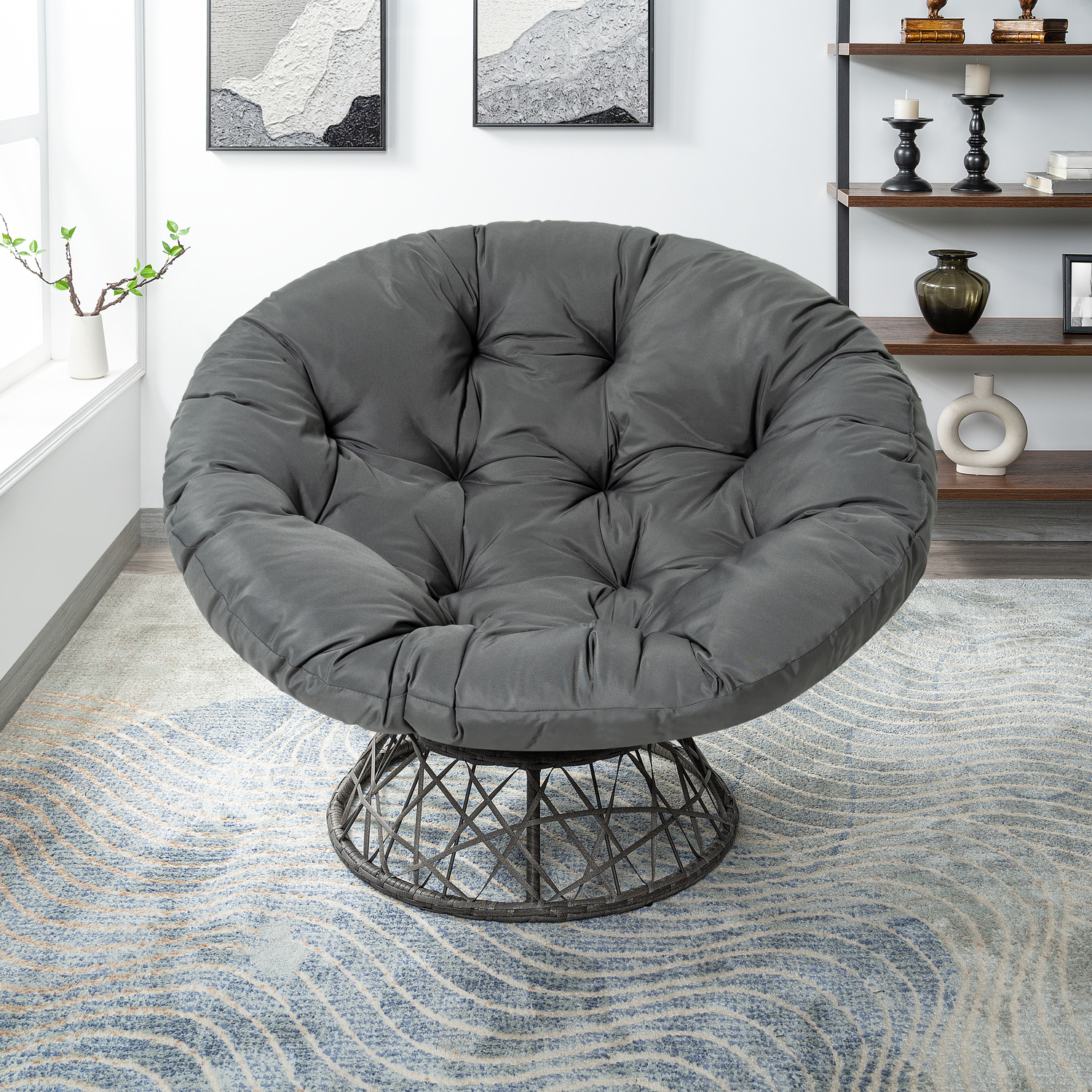 Naomi Home Barcelona Cozy Swivel Papasan Chair Dark Gray