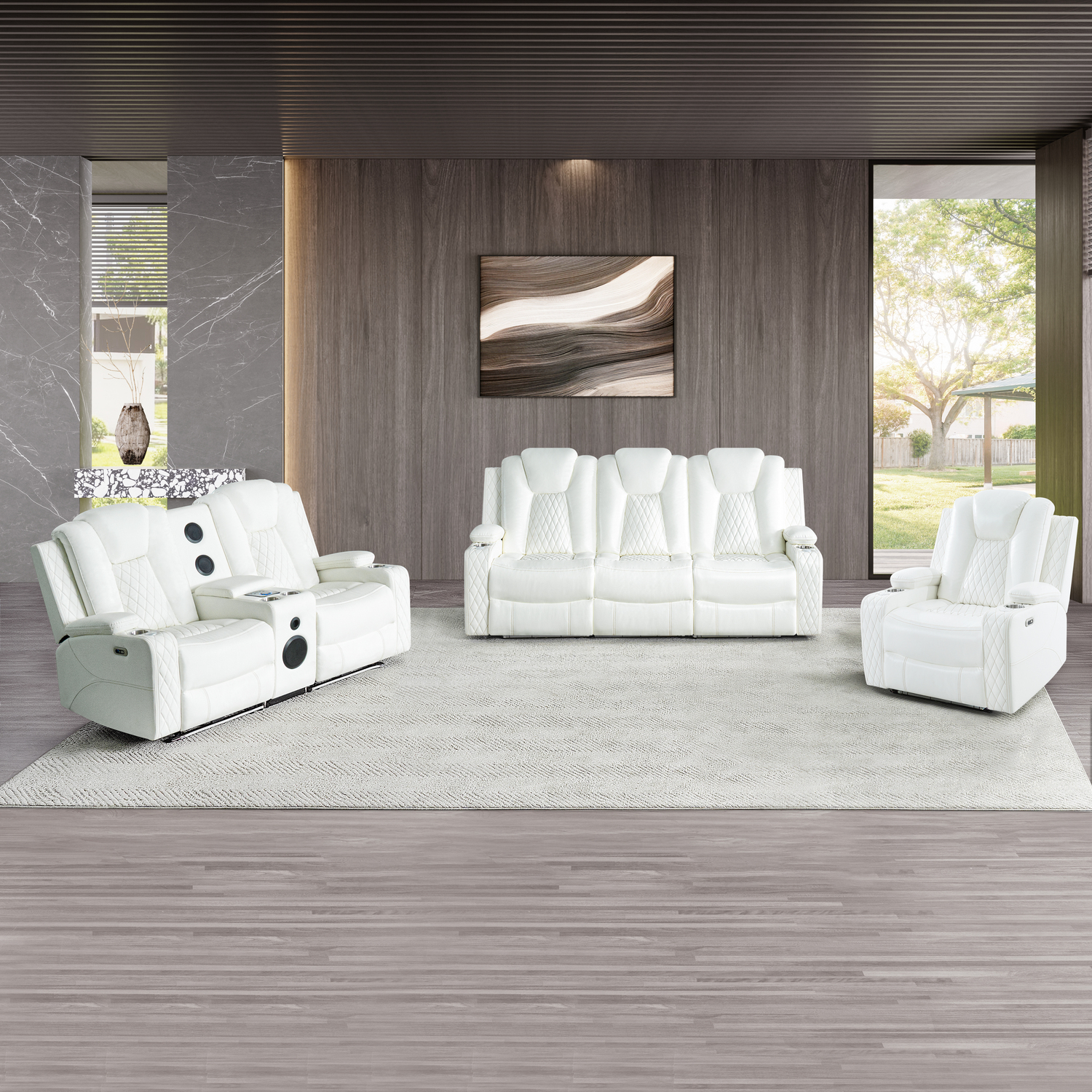 Chicago Chair & Sofa Set Air Leather,Chair and Loveseat and Premium Sofa,White