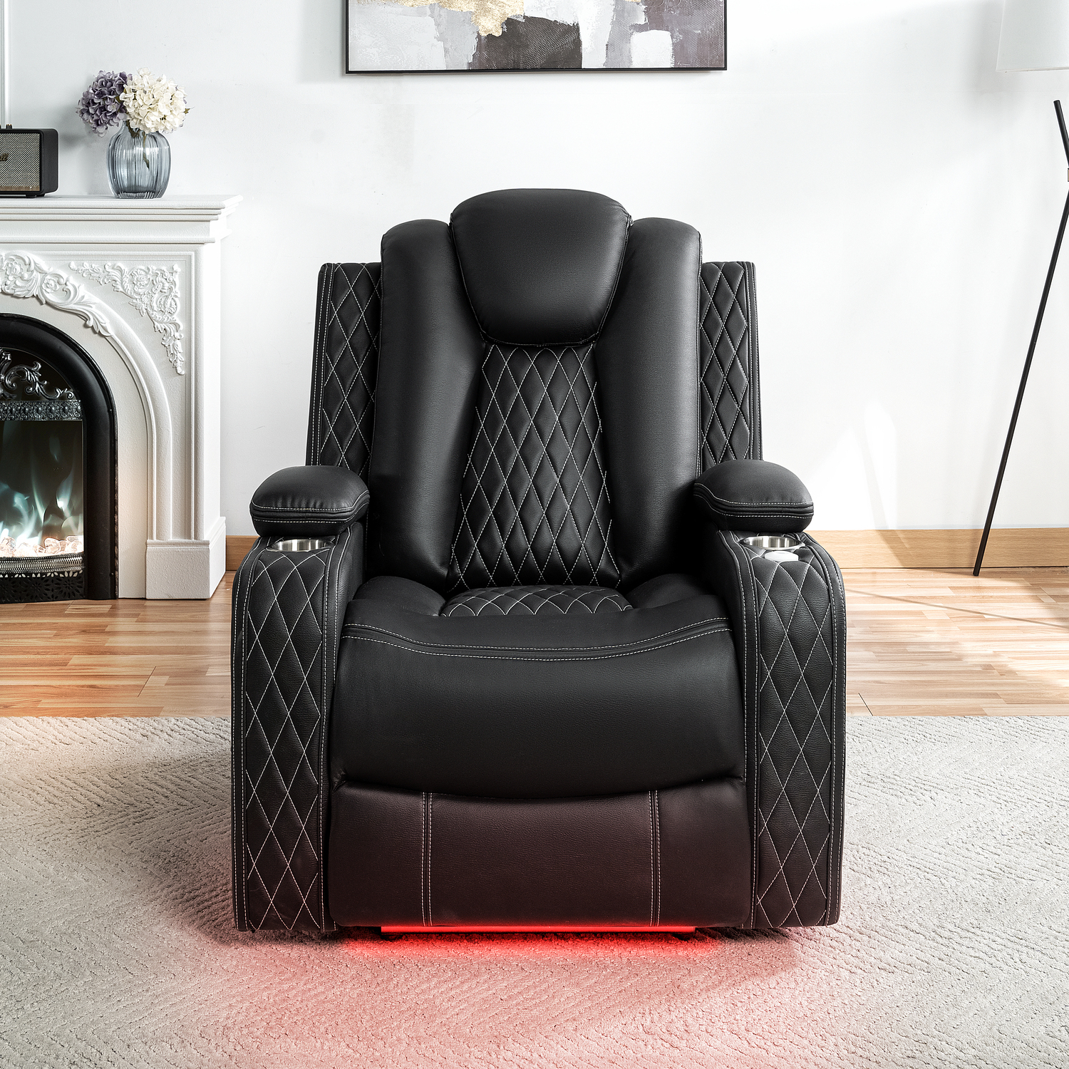 Naomi Home Chicago Chair, Air Leather, Theater Chair for Home Air Leather,Black,Chair