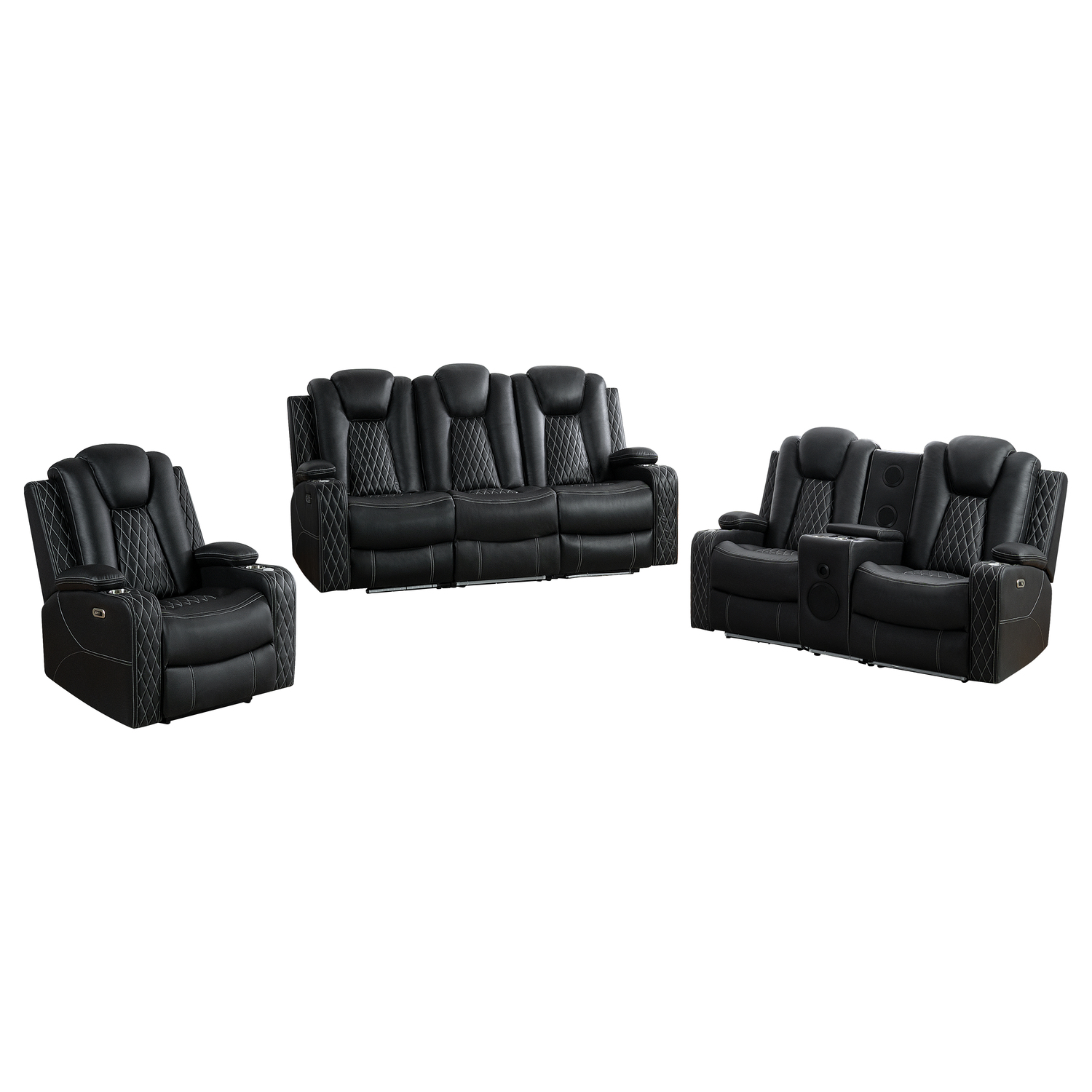 Chicago Chair & Sofa Set Air Leather,Black,Chair and Loveseat and Classic Sofa