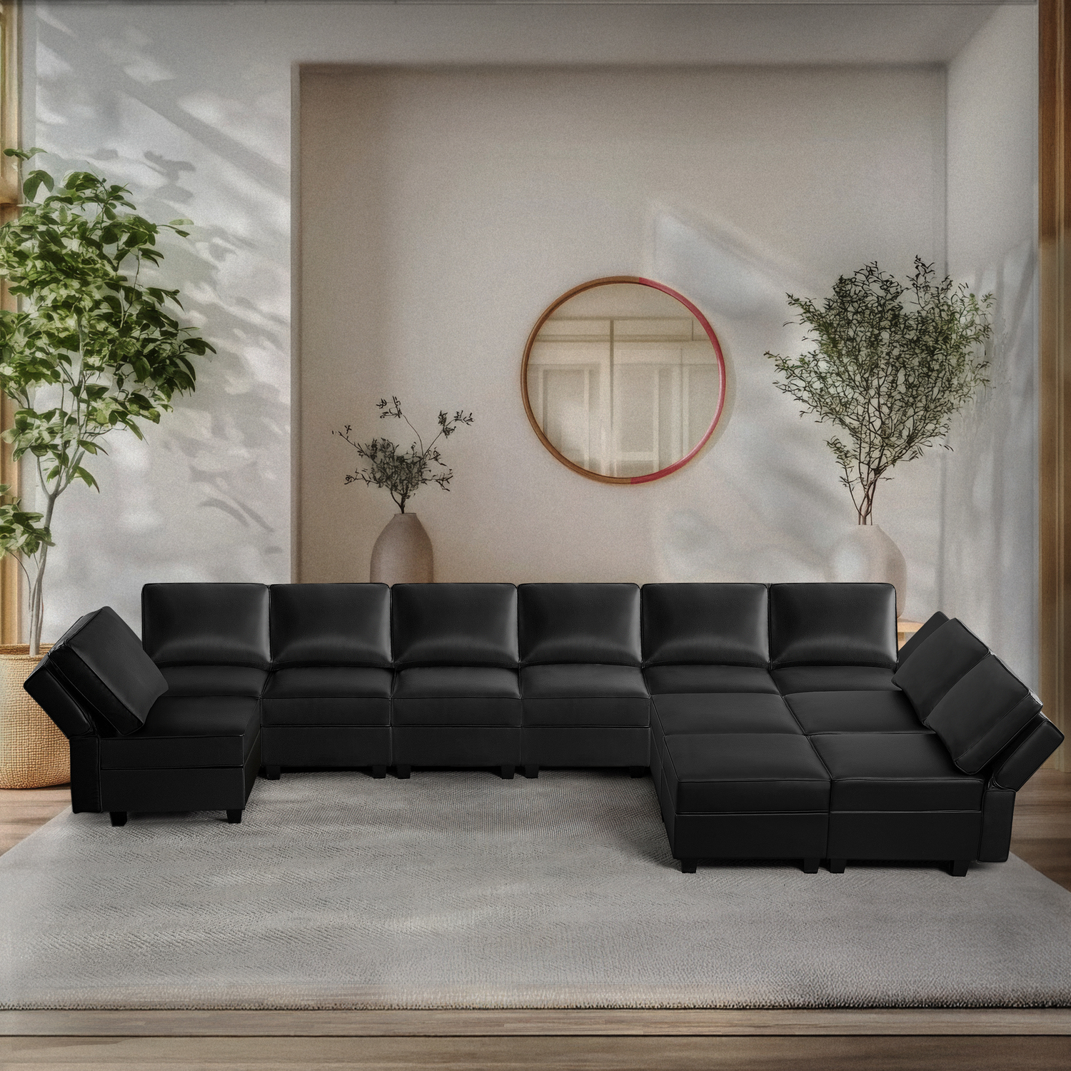 Naomi Home Sarah Contemporary DIY U -Shaped Sofa Collection 9 Piece Modular Sectional With Double Ottoman,Black