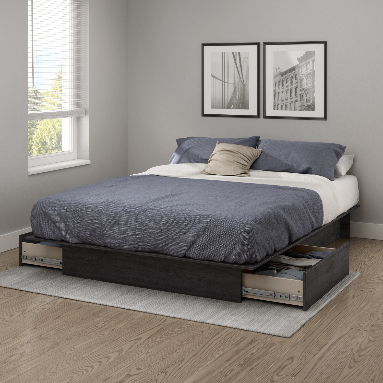 African Artistry Queen Platform Bed With Drawers in Grey Oak, Murphy Bed, Adjustable Bed - 80.5