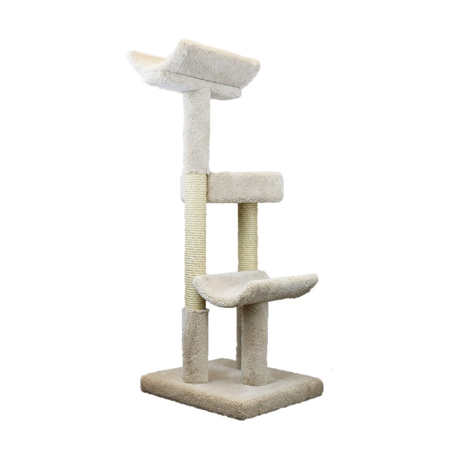 Cat Tree Tower - Solid Wood Double Scratching Post for Large Cats - Beige