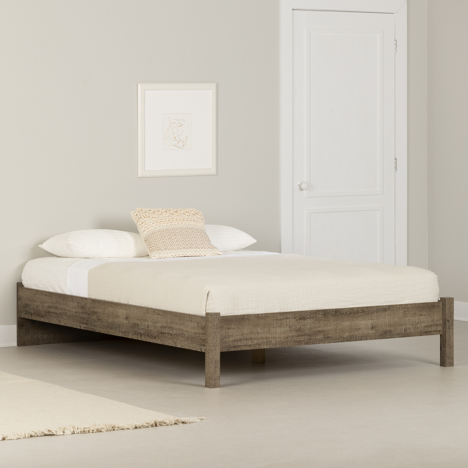Coastal Craftsman Elegance Master Bedroom Bed, Weathered Oak, Adjustable Bed, Murphy Bed - 83.25