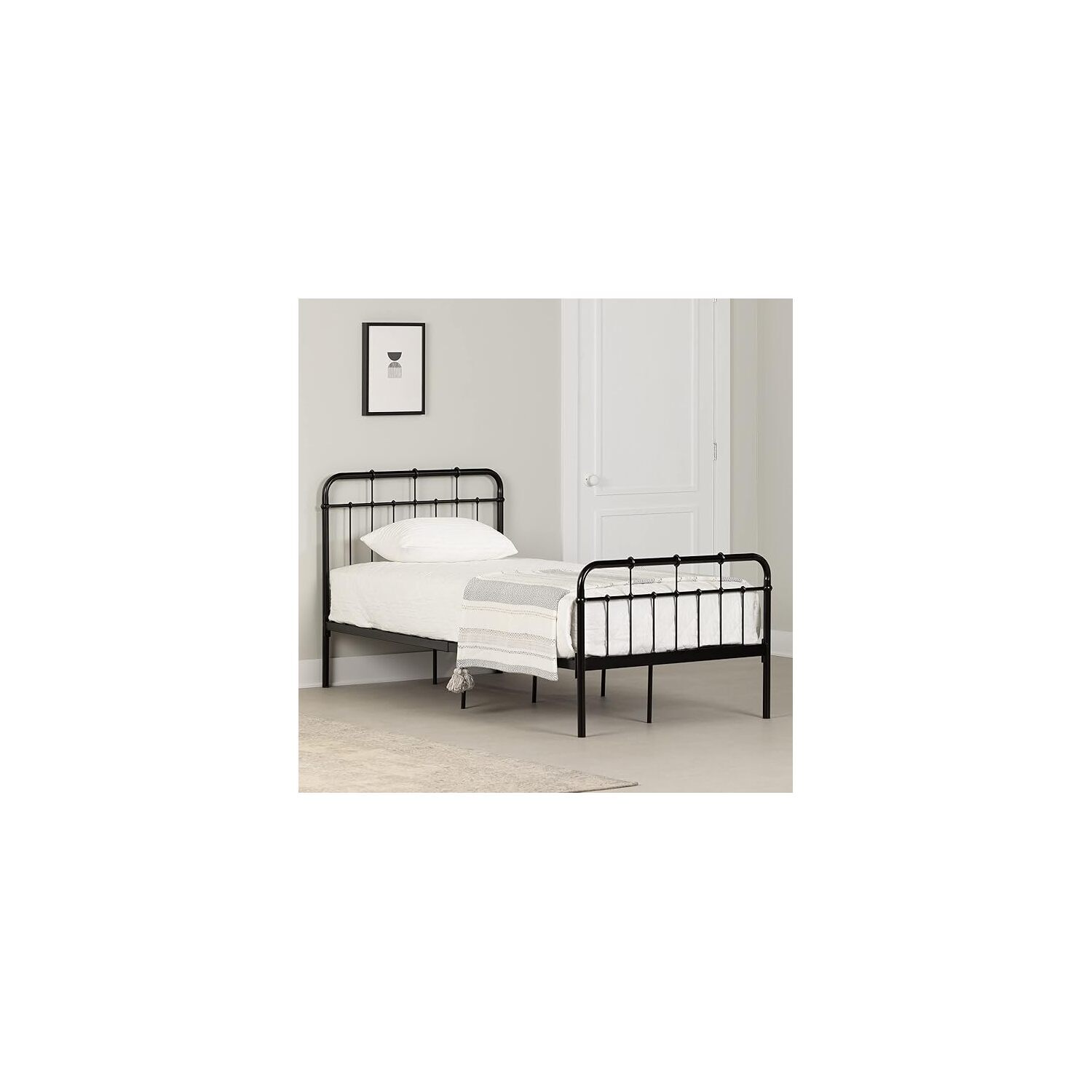 Rustic Revival Kids Bedroom Bed, Sturdy in Twin Size in Pure Black, Platform Bed, Adjustable Bed - 79
