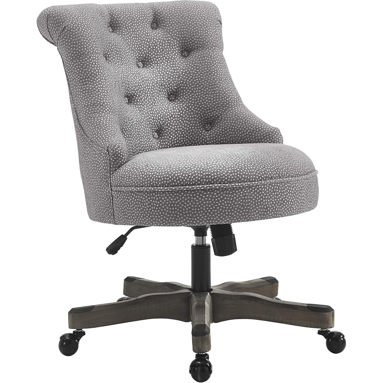 Office Chair Adjustable, Tufted Back, Wood Base, Rolling Desk Chair, Home Office Chair, Gray