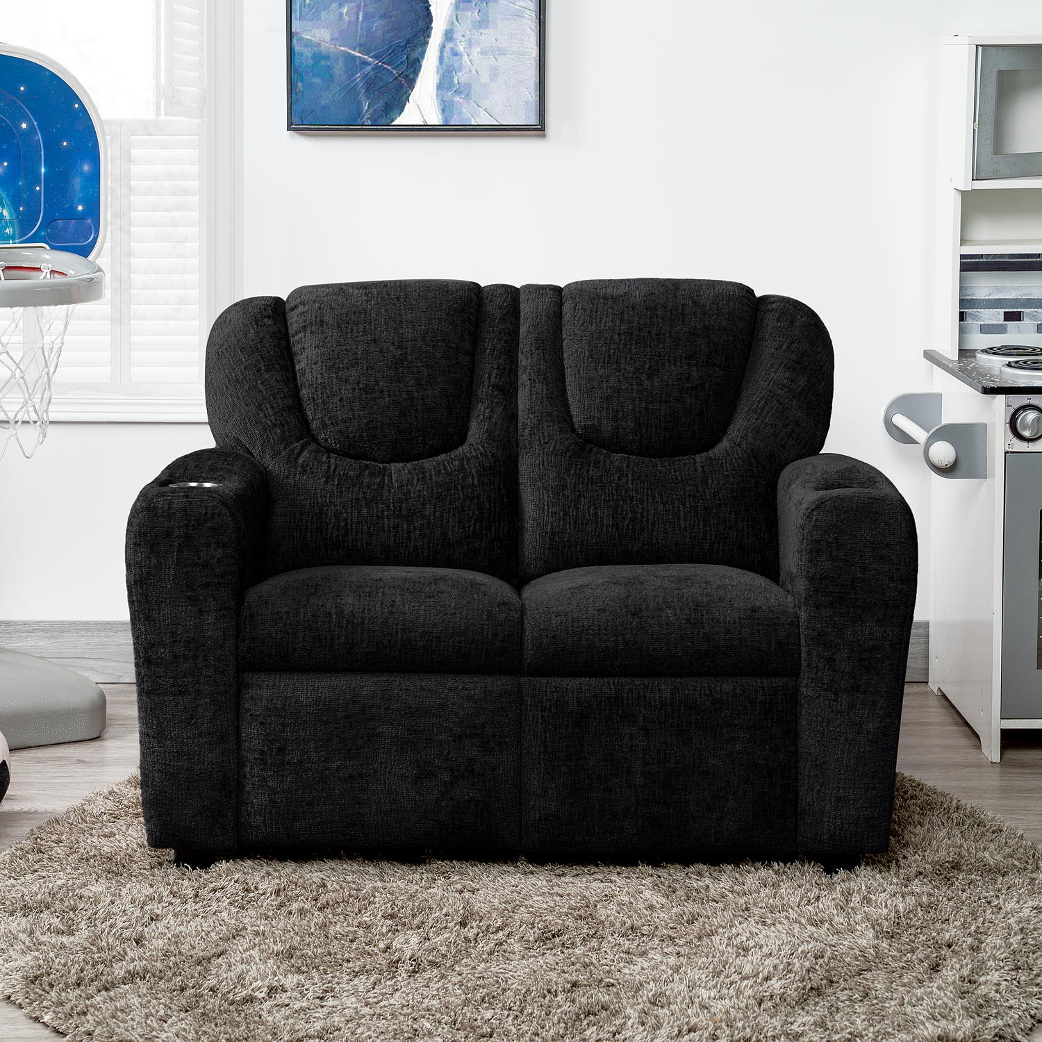 Color: Black Fabric: Chenille Style: Loveseat